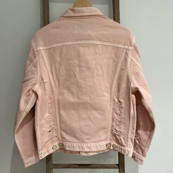 Dondup Italian Designer Light Pink Distressed Denim Jacket Size Small NWT Casual - Picture 3 of 10